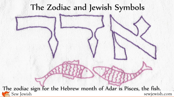 Torah binder wimple sampler detail Adar pisces